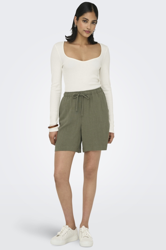 ONLSIESTA MW PULL-UP LIN BL SHORTS 15333032 DEEP LICHEN GREEN